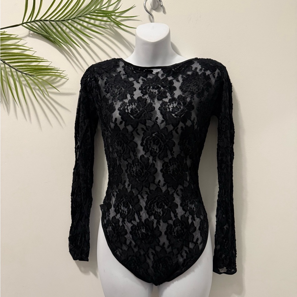 Vintage Elegant Black Lace velvety Bodysuit